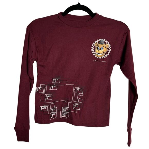 FIVE NIGHTS at FREDDY'S Graphic Tee NEW Maroon LS Unisex Size XS(4/5) - Picture 1 of 5